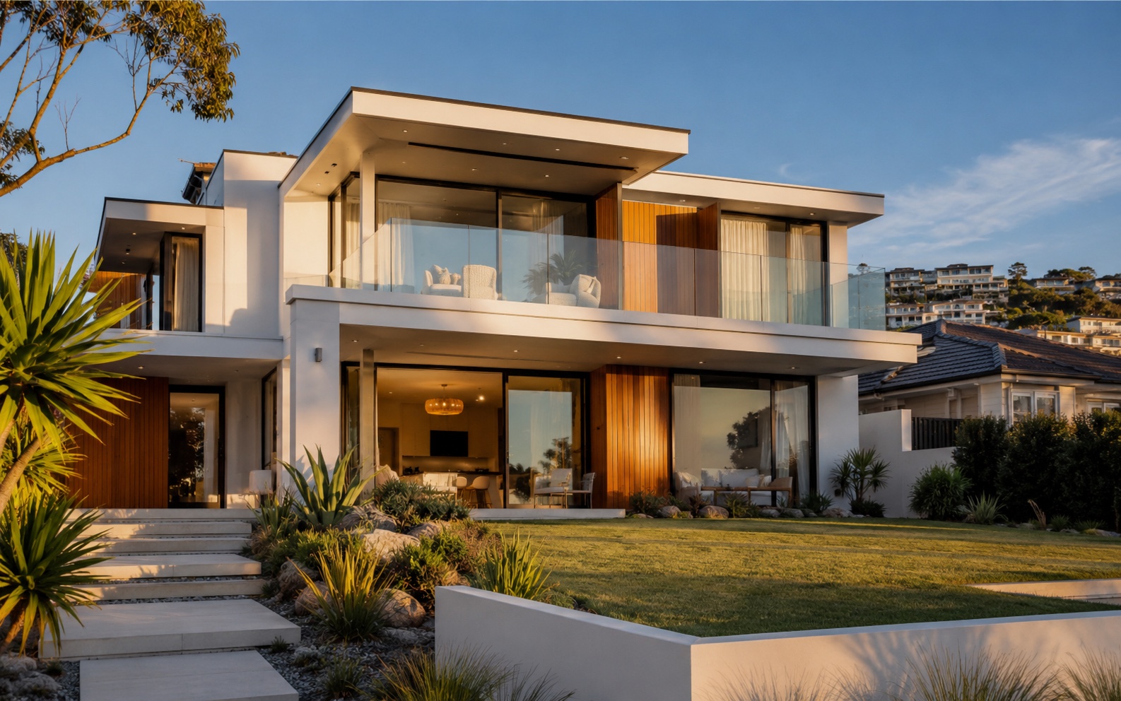 A modern coastal home, AI-generated for illustration
